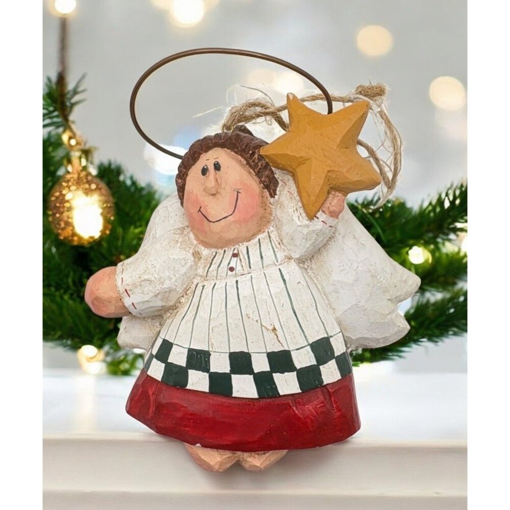 Vintage Eddie Walker Angel Christmas Tree Ornament Holding Star Folk Art